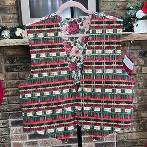 PTP 25" Vintage Reversible Quilted Vest | Floral & Plaid | Oversized Fit